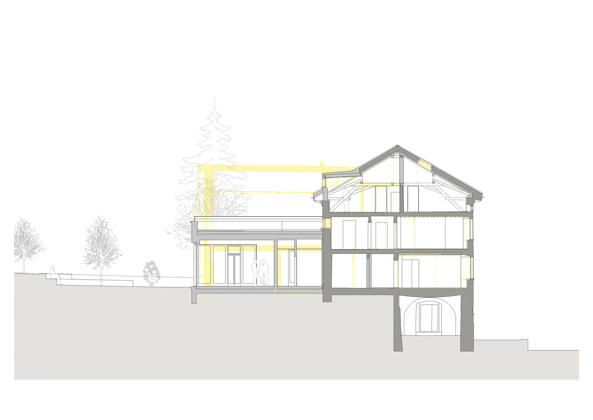 28_Umbau_Pfarrhaus mit Anbau Tenn Igis_Schnitt B-B